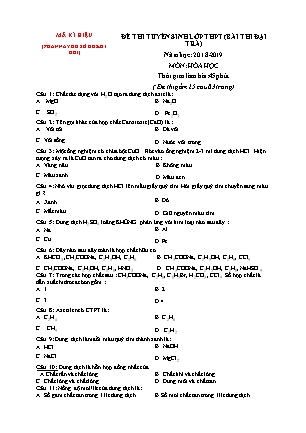 Đề thi tuyển sinh vào Lớp 10 môn Hóa học (Đại trà) - Đề 01 - Năm học 2018-2019 - Trường THCS Yên Mô (Có đáp án)