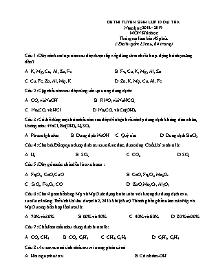 Đề thi tuyển sinh vào Lớp 10 môn Hóa học (Đại trà) - Đề 02 - Năm học 2018-2019 - Trường THCS Yên Mô (Có đáp án)