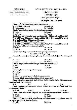 Đề thi tuyển sinh vào Lớp 10 môn Hóa học (Đại trà) - Đề 03 - Năm học 2018-2019 - Trường THCS Yên Mô (Có đáp án)
