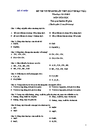 Đề thi tuyển sinh vào Lớp 10 môn Hóa học (Đại trà) - Đề 04 - Năm học 2018-2019 - Trường THCS Yên Mô (Có đáp án)