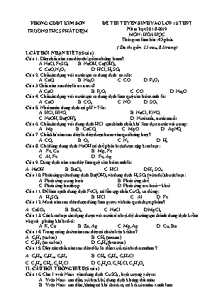 Đề thi tuyển sinh vào Lớp 10 môn Hóa học - Đề 1 - Năm học 2018-2019 - Trường THCS Phát Diệm (Có đáp án)