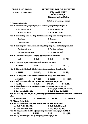 Đề thi tuyển sinh vào Lớp 10 môn Hóa học - Đề 1 - Năm học 2018-2019 - Trường THCS Hồi Ninh (Có đáp án)