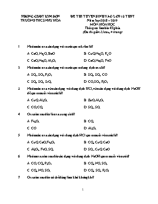 Đề thi tuyển sinh vào Lớp 10 môn Hóa học - Đề 1 - Năm học 2018-2019 - Trường THCS Như Hòa (Có đáp án)
