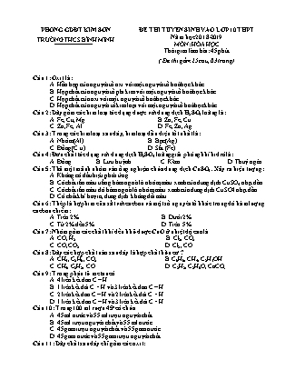 Đề thi tuyển sinh vào Lớp 10 môn Hóa học - Đề 1 - Năm học 2018-2019 - Trường THCS Bình Minh (Có đáp án)