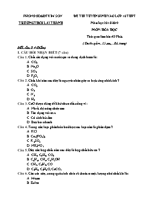 Đề thi tuyển sinh vào Lớp 10 môn Hóa học - Đề 2 - Năm học 2018-2019 - Trường THCS Lai Thành (Có đáp án)