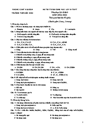 Đề thi tuyển sinh vào Lớp 10 môn Hóa học - Đề 2 - Năm học 2018-2019 - Trường THCS Hồi Ninh (Có đáp án)