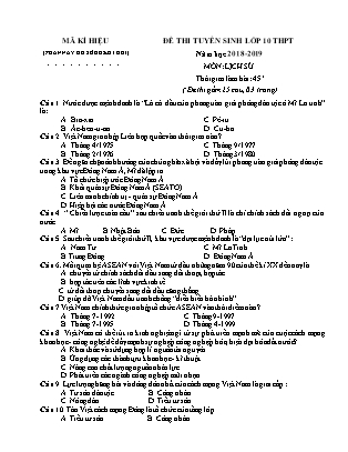 Đề thi tuyển sinh vào Lớp 10 môn Lịch sử - Đề 02 - Năm học 2018-2019 - Trường THCS Yên Mô (Có đáp án)