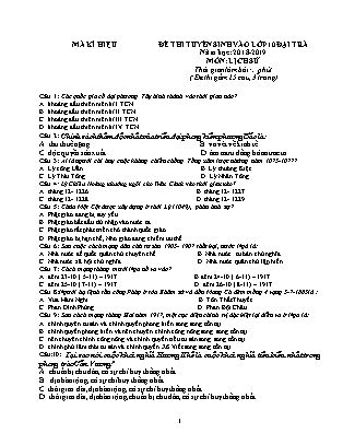 Đề thi tuyển sinh vào Lớp 10 môn Lịch sử - Đề 03 - Năm học 2018-2019 - Trường THCS Yên Mô (Có đáp án)