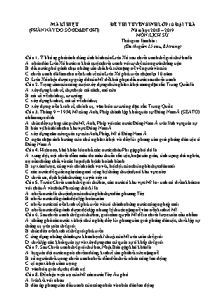 Đề thi tuyển sinh vào Lớp 10 môn Lịch sử - Đề 04 - Năm học 2018-2019 - Trường THCS Yên Mô (Có đáp án)