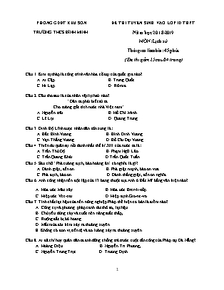 Đề thi tuyển sinh vào Lớp 10 môn Lịch sử - Đề 1 - Năm học 2018-2019 - Trường THCS Bình Minh (Có đáp án)