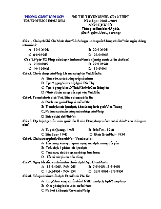 Đề thi tuyển sinh vào Lớp 10 môn Lịch sử - Đề 1 - Năm học 2018-2019 - Trường THCS Định Hóa (Có đáp án)