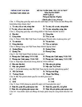 Đề thi tuyển sinh vào Lớp 10 môn Lịch sử - Đề 2 - Năm học 2018-2019 - Trường THCS Đông Hải (Có đáp án)