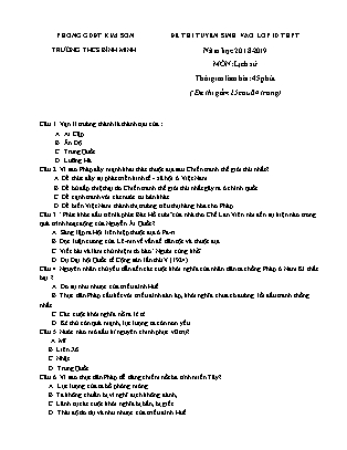 Đề thi tuyển sinh vào Lớp 10 môn Lịch sử - Đề 2 - Năm học 2018-2019 - Trường THCS Bình Minh (Có đáp án)