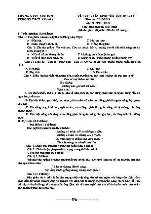 Đề thi tuyển sinh vào Lớp 10 môn Ngữ văn - Đề 1 - Năm học 2018-2019 - Trường THCS Kim Mỹ (Có đáp án)