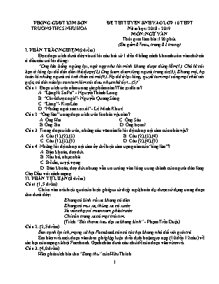 Đề thi tuyển sinh vào Lớp 10 môn Ngữ văn - Đề 1 - Năm học 2018-2019 - Trường THCS Như Hòa (Có đáp án) Đề thi tuyển sinh vào Lớp 10 môn Ngữ văn - Đề 1 - Năm học 2018-2019 - Trường THCS Như Hòa (Có đáp án)