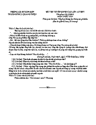 Đề thi tuyển sinh vào Lớp 10 môn Ngữ văn - Đề 1 - Năm học 2018-2019 - Trường THCS Quang Thiện (Có đáp án)