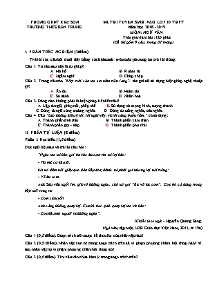 Đề thi tuyển sinh vào Lớp 10 môn Ngữ văn - Đề 2 - Năm học 2018-2019 - Trường THCS Kim Trung (Có đáp án) Đề thi tuyển sinh vào Lớp 10 môn Ngữ văn - Đề 2 - Năm học 2018-2019 - Trường THCS Kim Trung (Có đáp án)