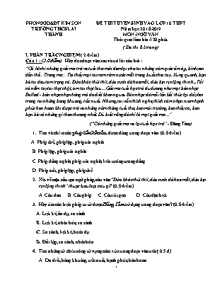 Đề thi tuyển sinh vào Lớp 10 môn Ngữ văn - Đề 2 - Năm học 2018-2019 - Trường THCS Lai Thành (Có đáp án)