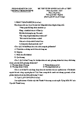Đề thi tuyển sinh vào Lớp 10 môn Ngữ văn - Đề 2 - Năm học 2018-2019 - Trường THCS Kim Định (Có đáp án)
