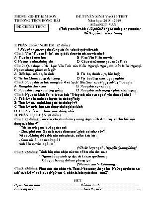 Đề thi tuyển sinh vào Lớp 10 môn Ngữ văn - Đề 2 - Năm học 2018-2019 - Trường THCS Đông Hải (Có đáp án)
