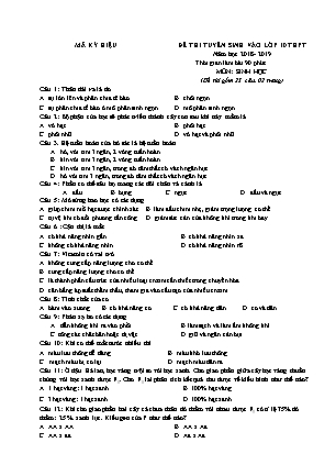 Đề thi tuyển sinh vào Lớp 10 môn Sinh học - Đề 01 - Năm học 2018-2019 - Trường THCS Yên Mô (Có đáp án)