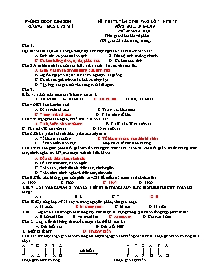 Đề thi tuyển sinh vào Lớp 10 môn Sinh học - Đề 1 - Năm học 2018-2019 - Trường THCS Kim Mỹ (Có đáp án)