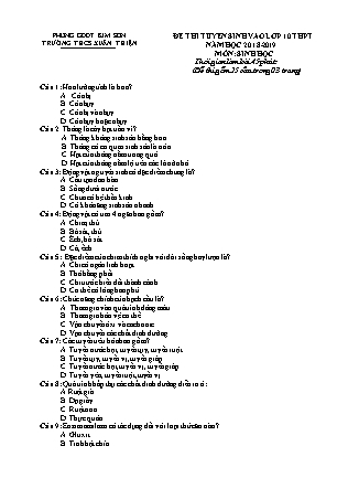 Đề thi tuyển sinh vào Lớp 10 môn Sinh học - Đề 1 - Năm học 2018-2019 - Trường THCS Xuân Thiện (Có đáp án)