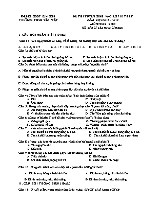 Đề thi tuyển sinh vào Lớp 10 môn Sinh học - Đề 1 - Năm học 2018-2019 - Trường THCS Yên Mật (Có đáp án)