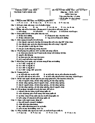 Đề thi tuyển sinh vào Lớp 10 môn Sinh học - Đề 1 - Năm học 2018-2019 - Trường THCS Đông Hải (Có đáp án)