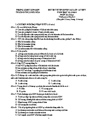Đề thi tuyển sinh vào Lớp 10 môn Sinh học - Đề 1 - Năm học 2018-2019 - Trường THCS Như Hòa (Có đáp án)