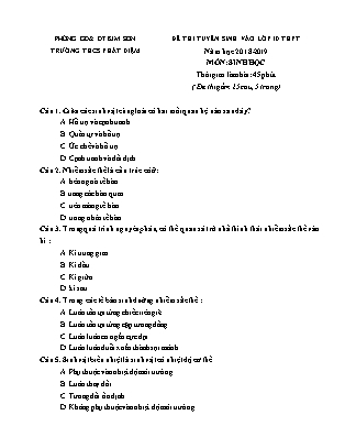 Đề thi tuyển sinh vào Lớp 10 môn Sinh học - Đề 1 - Năm học 2018-2019 - Trường THCS Phát Diệm (Có đáp án)