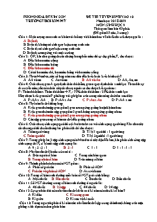 Đề thi tuyển sinh vào Lớp 10 môn Sinh học - Đề 2 - Năm học 2018-2019 - Trường THCS Kim Mỹ (Có đáp án)