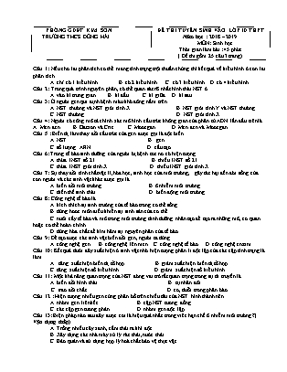 Đề thi tuyển sinh vào Lớp 10 môn Sinh học - Đề 2 - Năm học 2018-2019 - Trường THCS Đông Hải (Có đáp án)