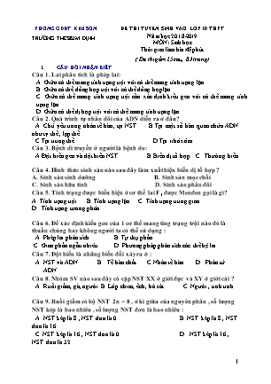 Đề thi tuyển sinh vào Lớp 10 môn Sinh học - Đề 2 - Năm học 2018-2019 - Trường THCS Kim Định (Có đáp án)