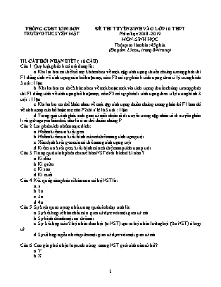 Đề thi tuyển sinh vào Lớp 10 môn Sinh học - Đề 2 - Năm học 2018-2019 - Trường THCS Yên Mật (Có đáp án)
