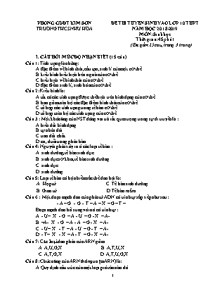 Đề thi tuyển sinh vào Lớp 10 môn Sinh học - Đề 2 - Năm học 2018-2019 - Trường THCS Như Hòa (Có đáp án)