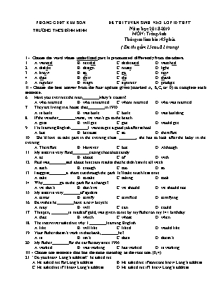 Đề thi tuyển sinh vào Lớp 10 môn Tiếng Anh - Đề 2 - Năm học 2018-2019 - Trường THCS Bình Minh (Có đáp án)