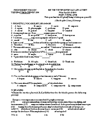 Đề thi tuyển sinh vào Lớp 10 môn Tiếng Anh - Đề 2 - Năm học 2018-2019 - Trường THCS Chính Tâm (Có đáp án)