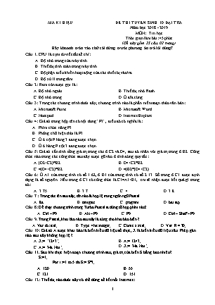Đề thi tuyển sinh vào Lớp 10 môn Tin học - Đề 01 - Năm học 2018-2019 - Trường THCS Yên Mô (Có đáp án)