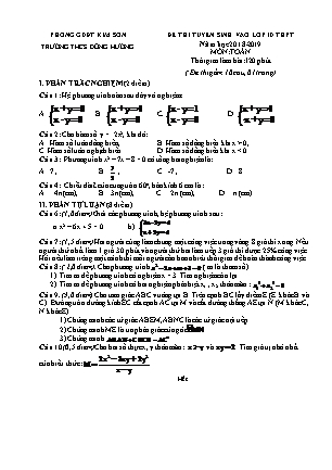 Đề thi tuyển sinh vào Lớp 10 môn Toán - Đề 1 - Năm học 2018-2019 - Trường THCS Đồng Hướng (Có đáp án) Đề thi tuyển sinh vào Lớp 10 môn Toán - Đề 1 - Năm học 2018-2019 - Trường THCS Đồng Hướng (Có đáp án)