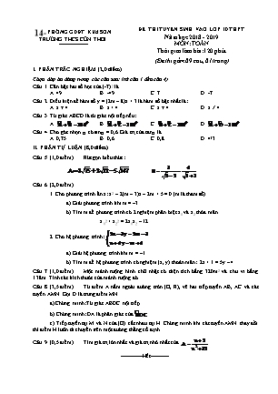 Đề thi tuyển sinh vào Lớp 10 môn Toán - Đề 1 - Năm học 2018-2019 - Trường THCS Cồn Thoi (Có đáp án)