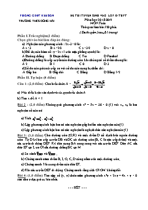 Đề thi tuyển sinh vào Lớp 10 môn Toán - Đề 2 - Năm học 2018-2019 - Trường THCS Đông Hải (Có đáp án)
