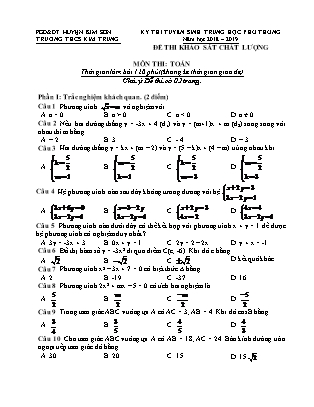 Đề thi tuyển sinh vào Lớp 10 môn Toán - Đề 2 - Năm học 2018-2019 - Trường THCS Kim Trung (Có đáp án)