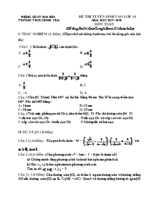 Đề thi tuyển sinh vào Lớp 10 môn Toán - Năm học 2017-2018 - Trường THCS Chính Tâm (Có đáp án)