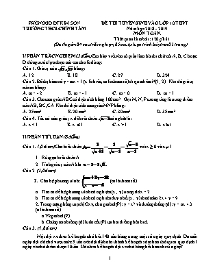 Đề thi tuyển sinh vào Lớp 10 môn Toán - Năm học 2018-2019 - Trường THCS Chính Tâm (Có đáp án) Đề thi tuyển sinh vào Lớp 10 môn Toán - Năm học 2018-2019 - Trường THCS Chính Tâm (Có đáp án)