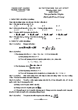 Đề thi tuyển sinh vào Lớp 10 môn Toán - Năm học 2018-2019 - Trường THCS Cồn Thoi (Có đáp án)