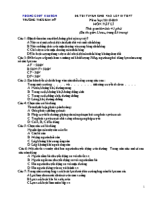 Đề thi tuyển sinh vào Lớp 10 môn Vật lí - Đề 1 - Năm học 2018-2019 - Trường THCS Kim Mỹ (Có đáp án)