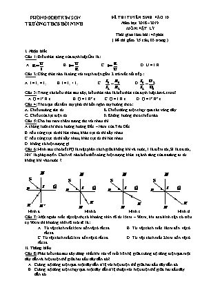 Đề thi tuyển sinh vào Lớp 10 môn Vật lí - Đề 2 - Năm học 2018-2019 - Trường THCS Hồi Ninh (Có đáp án)