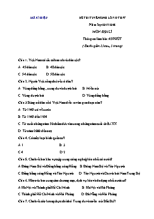 Đề thi tuyển sinh vào Lớp 10 THPT môn Địa lí - Đề 1 - Năm học 2017-2018 - Trường THCS Định Hóa (Có đáp án)