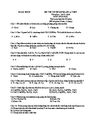 Đề thi tuyển sinh vào Lớp 10 THPT môn Hóa học - Đề 2 - Năm học 2017-2018 - Trường THCS Định Hóa (Có đáp án)